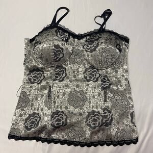 Myth Bustier Corset 1X Lace Bra Lightly Padded Silver Black Sexy Intimate Costum
